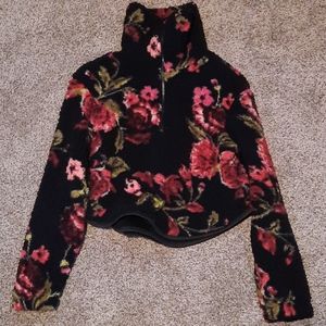 Black sherpa jacket with roses